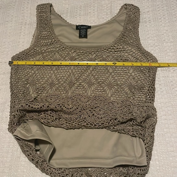 Cami SZ M Two-Piece Tan Sleeveless Top with Knit Long Sleeve Cover-Up - Picture 12 of 16